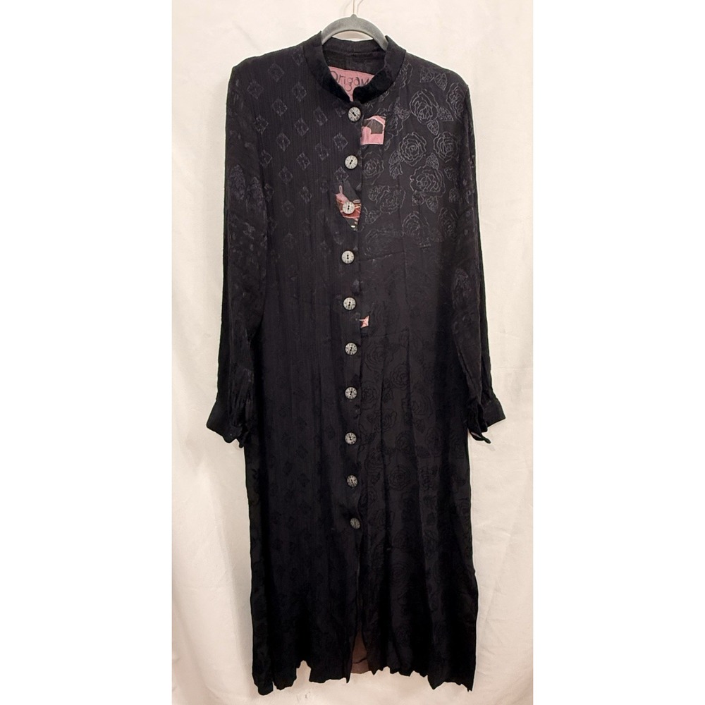 VTG 80s Origami Donna Jessica Art to Wear Black Maxi Duster Dress Womens Size 2